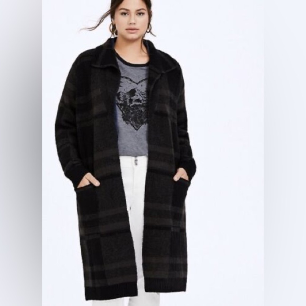 Torrid Gray Plaid Collared Sweater Coat NWT 00 M/L 10